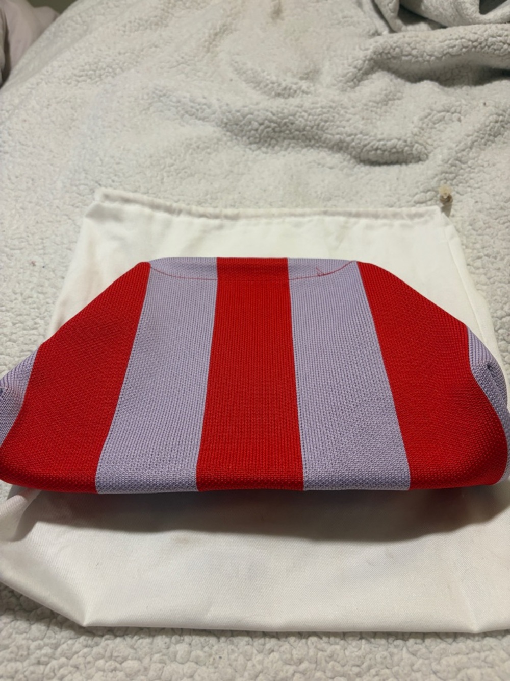 Striped Red and Lavender Knit Clutch